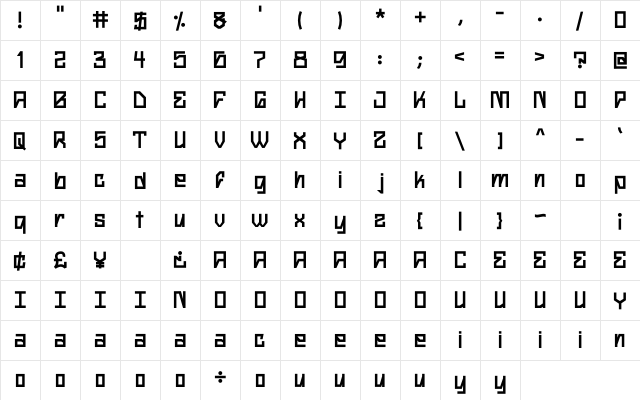 Blocker-2 Regular  glyph index