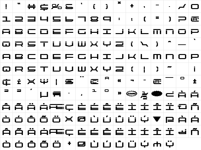 QuickTech Bold Bold  glyph index