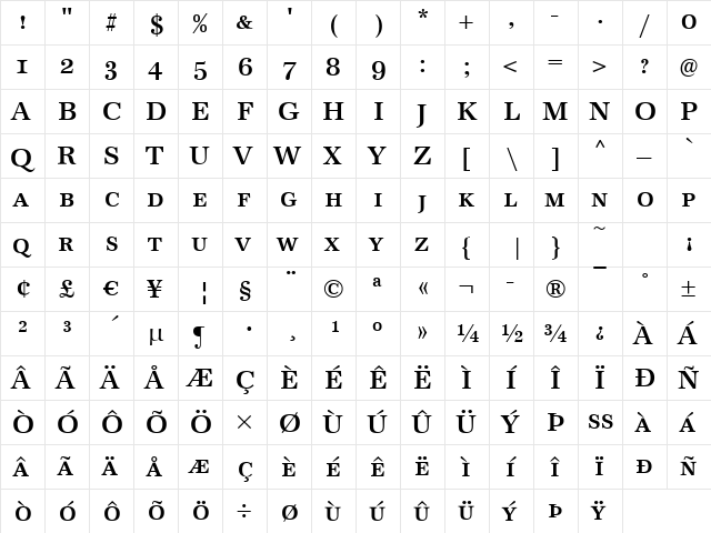 Antiqua-Caps Bold  glyph index