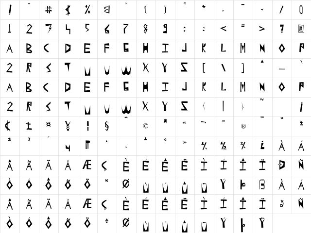 Cheddarfont Regular  glyph index