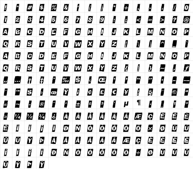 a_BrokerCmObl Regular  glyph index