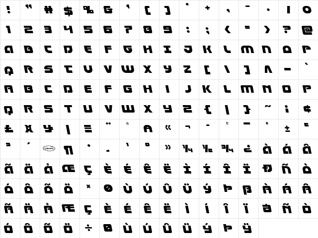 Laser Corps Semi-Leftalic Regular  glyph index