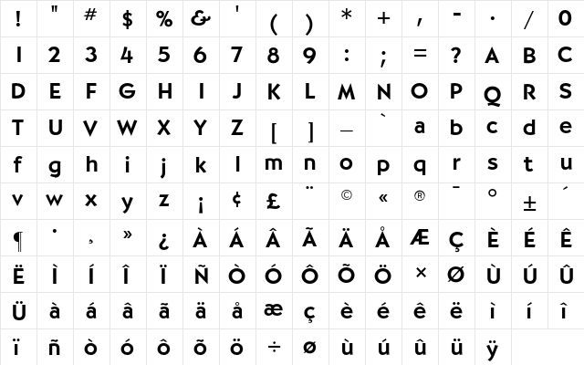 Bernhardt CG Medium Regular  glyph index