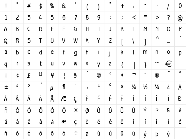 BeagleCondensed Bold  glyph index