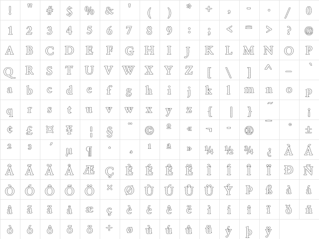 Garamond39 Becker Regular  glyph index