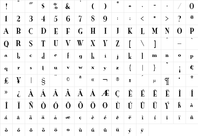 Mona Lisa Solid Regular  glyph index