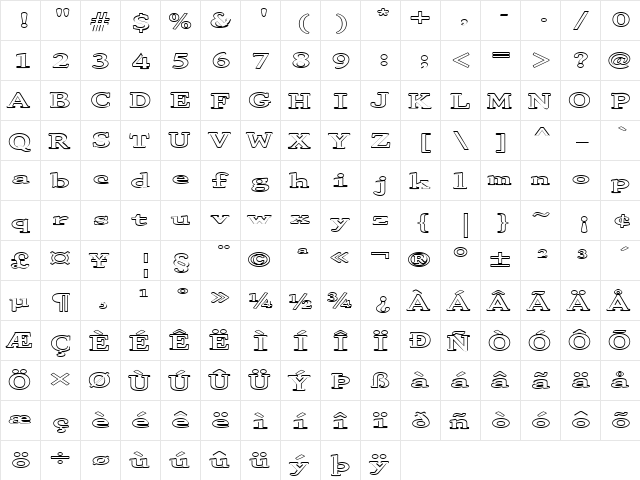 FZ ROMAN 29 HOLLOW EX Normal  glyph index