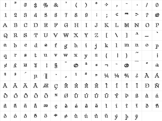 Rough36 Becker Regular  glyph index