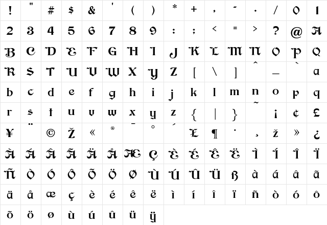Brinkman Regular  glyph index