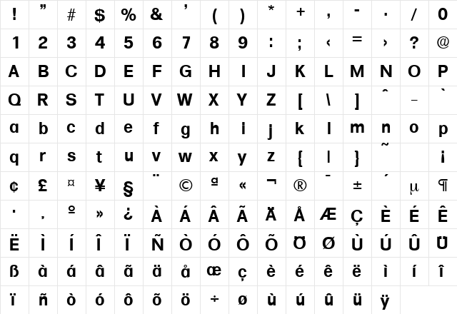 Formula-Serial Bold  glyph index