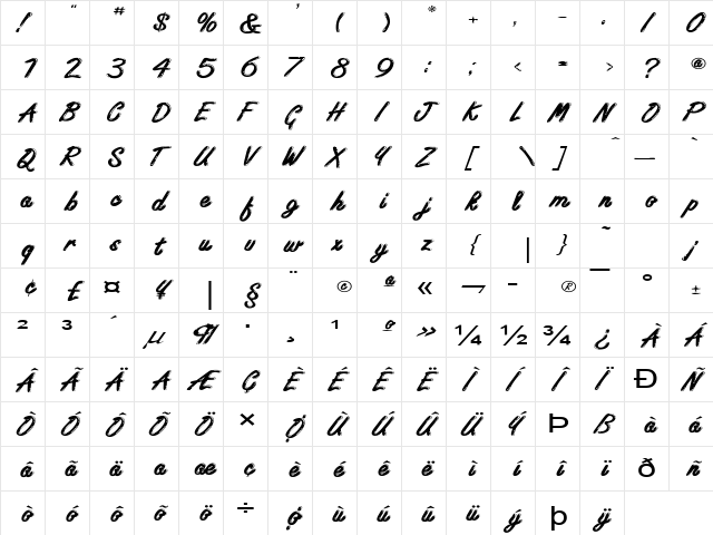 Encino Wide Normal  glyph index