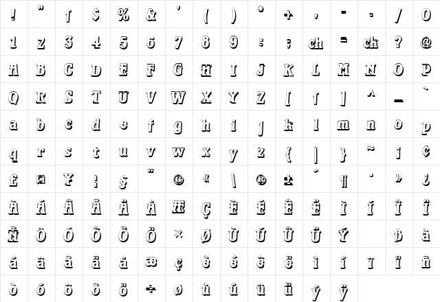 Waterloo Relief Regular  glyph index