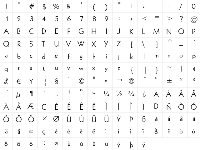 Geometric 231 Regular  glyph index