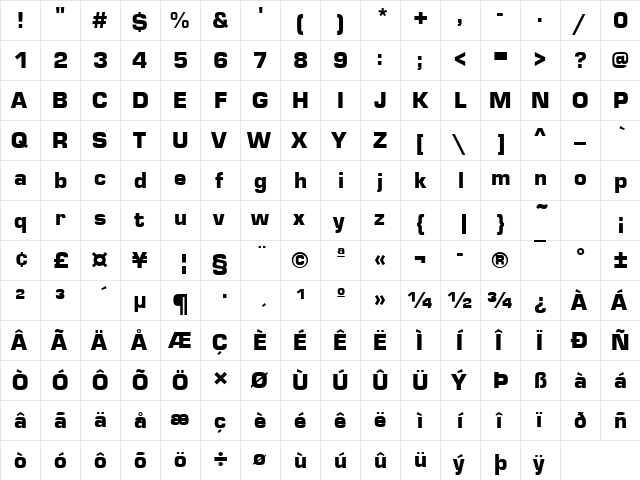 Eurostar Black  glyph index