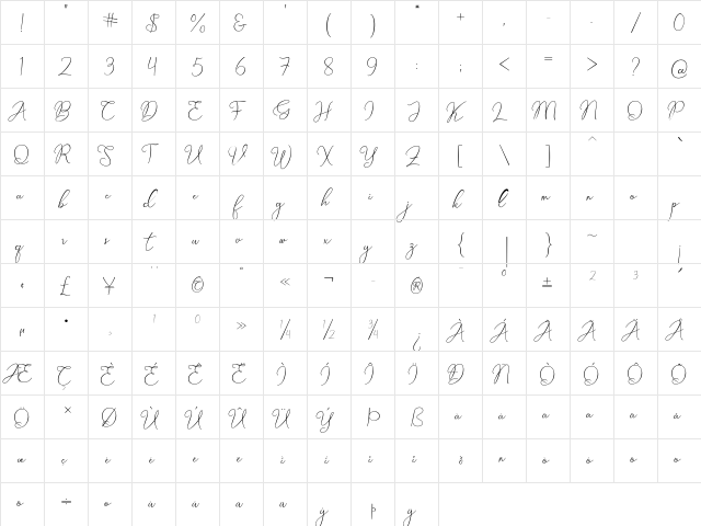 Billkia Regular  glyph index