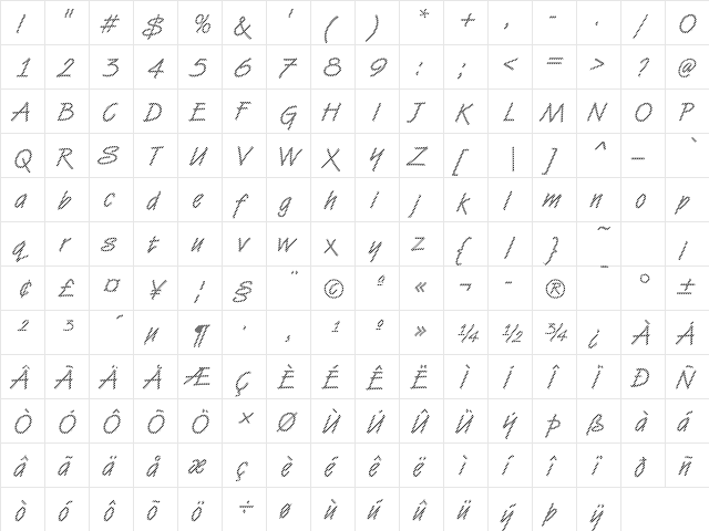 DTCVanDijkM04 Regular  glyph index