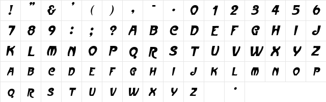 JovaSCapsSSK BoldItalic  glyph index