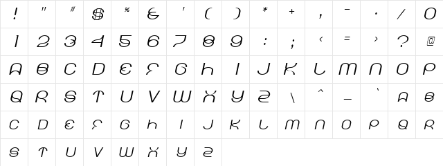 Kicking Limos Regular  glyph index