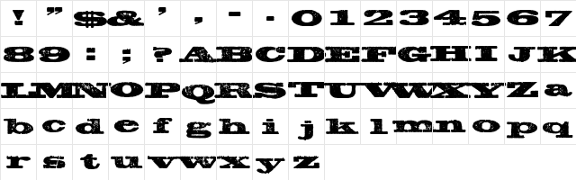 Rawhide WF Regular  glyph index