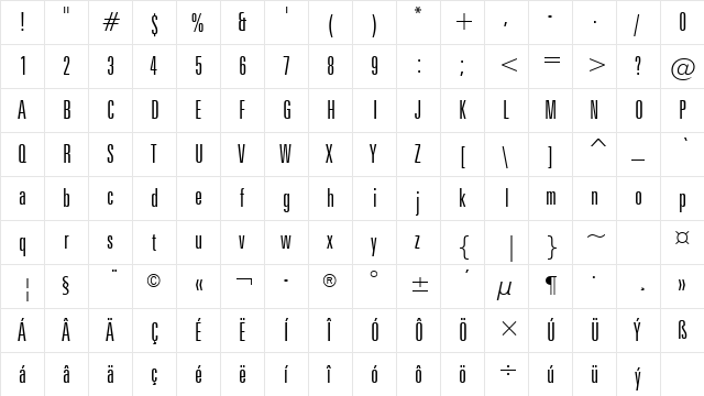Zurich LtXCn L2 Light  glyph index