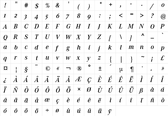Corporate A Expert BQ Regular  glyph index