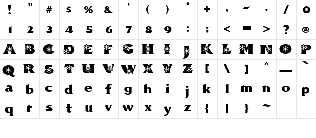 PZ.Snow Regular  glyph index