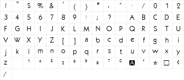 KabelMedium Regular  glyph index