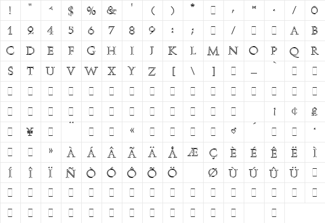 Augustea Open LET Plain  glyph index