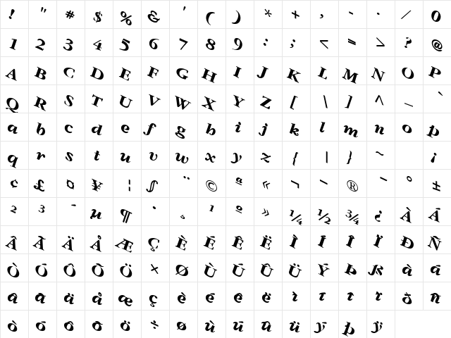 Northern Regular  glyph index