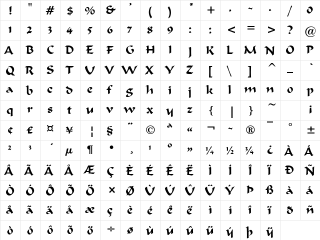 Harem Regular  glyph index