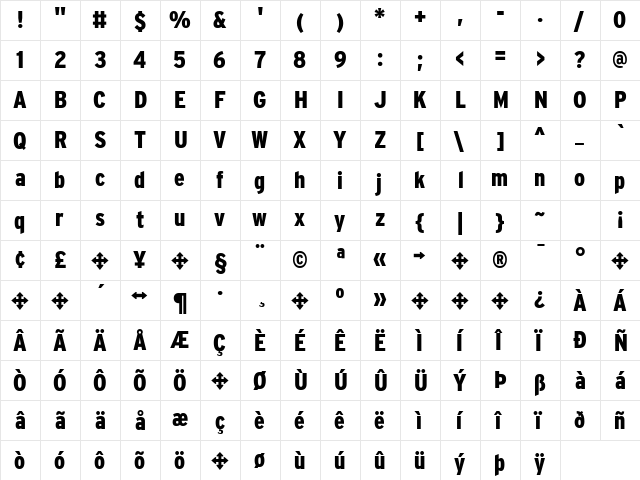 Interstate BlackCondensed  glyph index