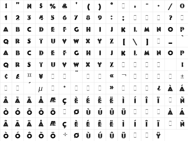 Follies LET Plain  glyph index