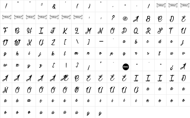 Jonquilles Regular  glyph index