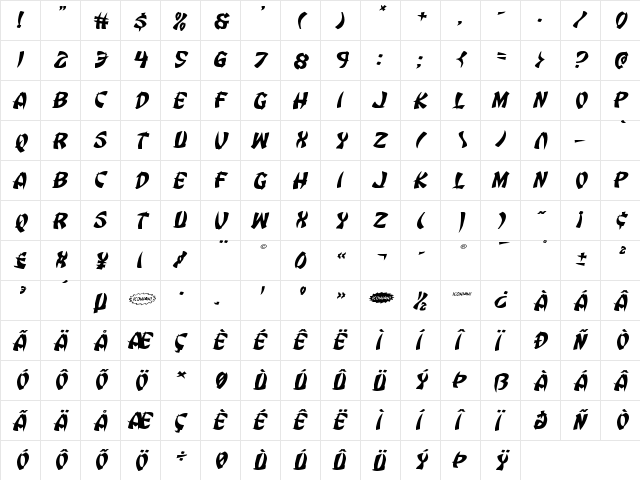 Egg Roll Expanded Italic Expanded Italic  glyph index