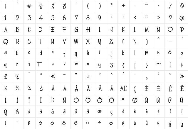 Hellobello 2 Regular  glyph index