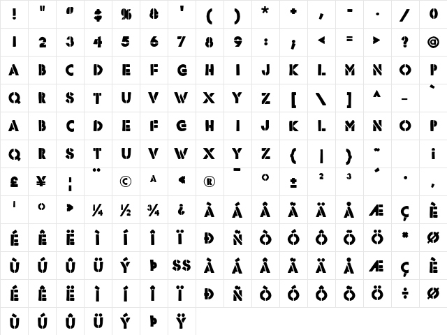 Rafika Regular  glyph index