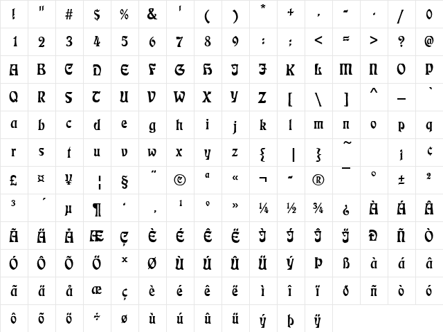 EckmannAntD Regular  glyph index