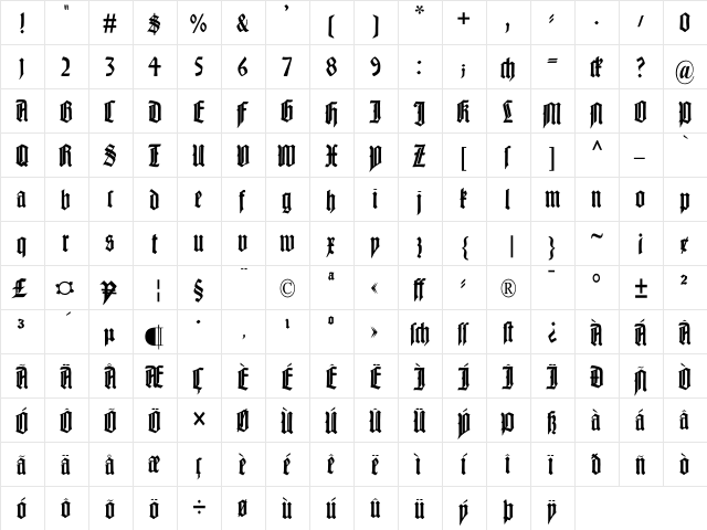 Liturgisch Regular  glyph index