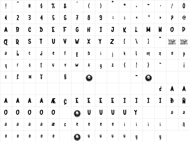 Gorilla Team Regular  glyph index