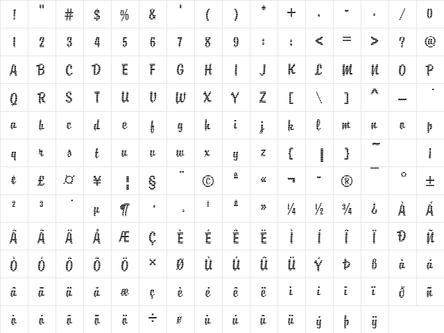 DTCBrodyM17 Regular  glyph index