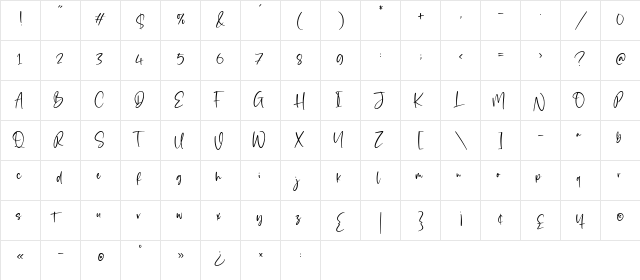 Blankside Regular  glyph index