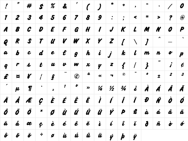 Hutchinson Regular  glyph index