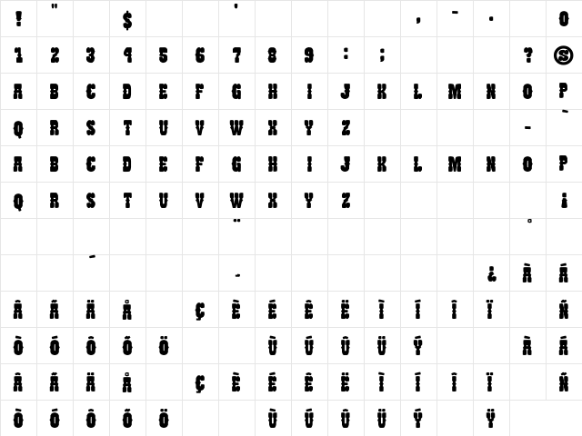 Tanomuze Cowboy Regular  glyph index