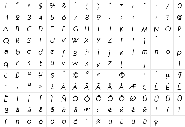 Koblenz-Serial-Light RegularItalic  glyph index