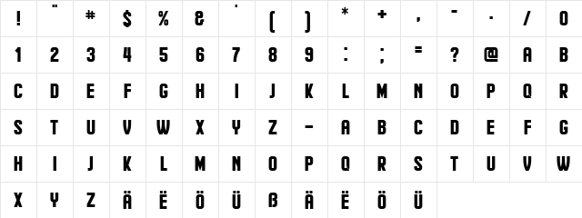 Hindenburg Regular  glyph index