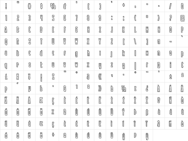 Battleworld Engraved Regular  glyph index