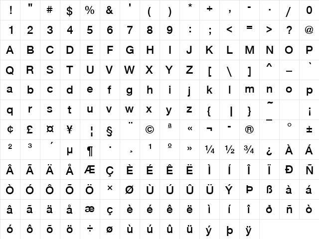 NimbusSanNovTSemBol Regular  glyph index