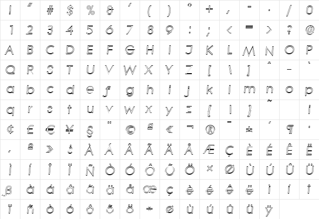 BradBeckerOutline Italic  glyph index