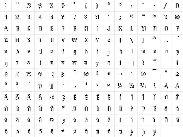 Rough65 Becker Regular  glyph index