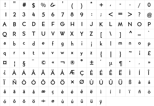 Bernhard Gothic BQ Regular  glyph index